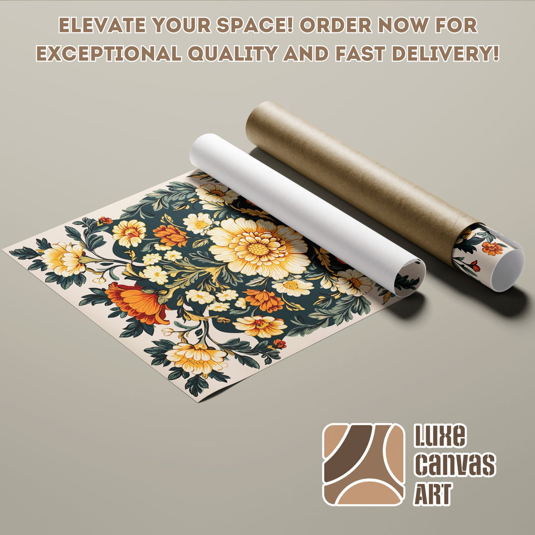Poster Roll featuring floral design in a vintage style with a warm color palette. Elevate your space with this beautiful art!