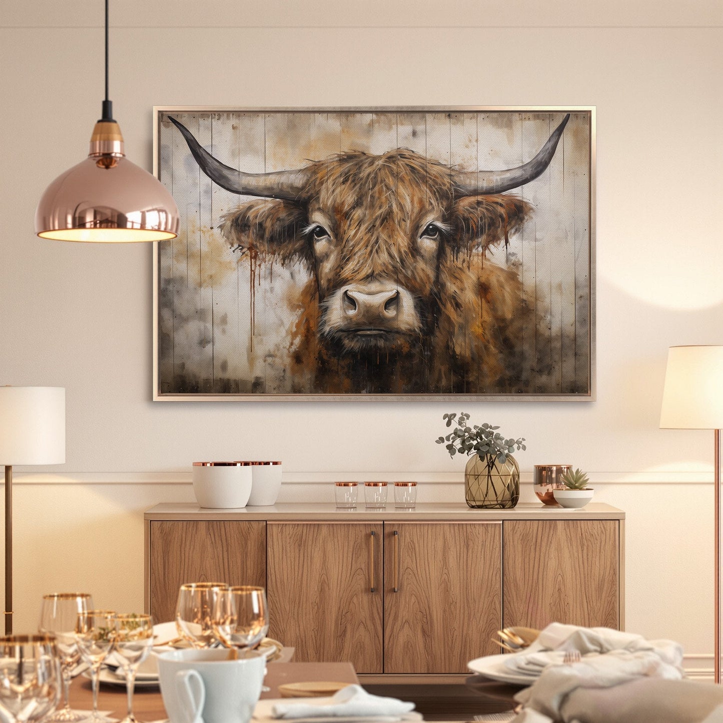Charming Highland Cow Rustic Canvas Print