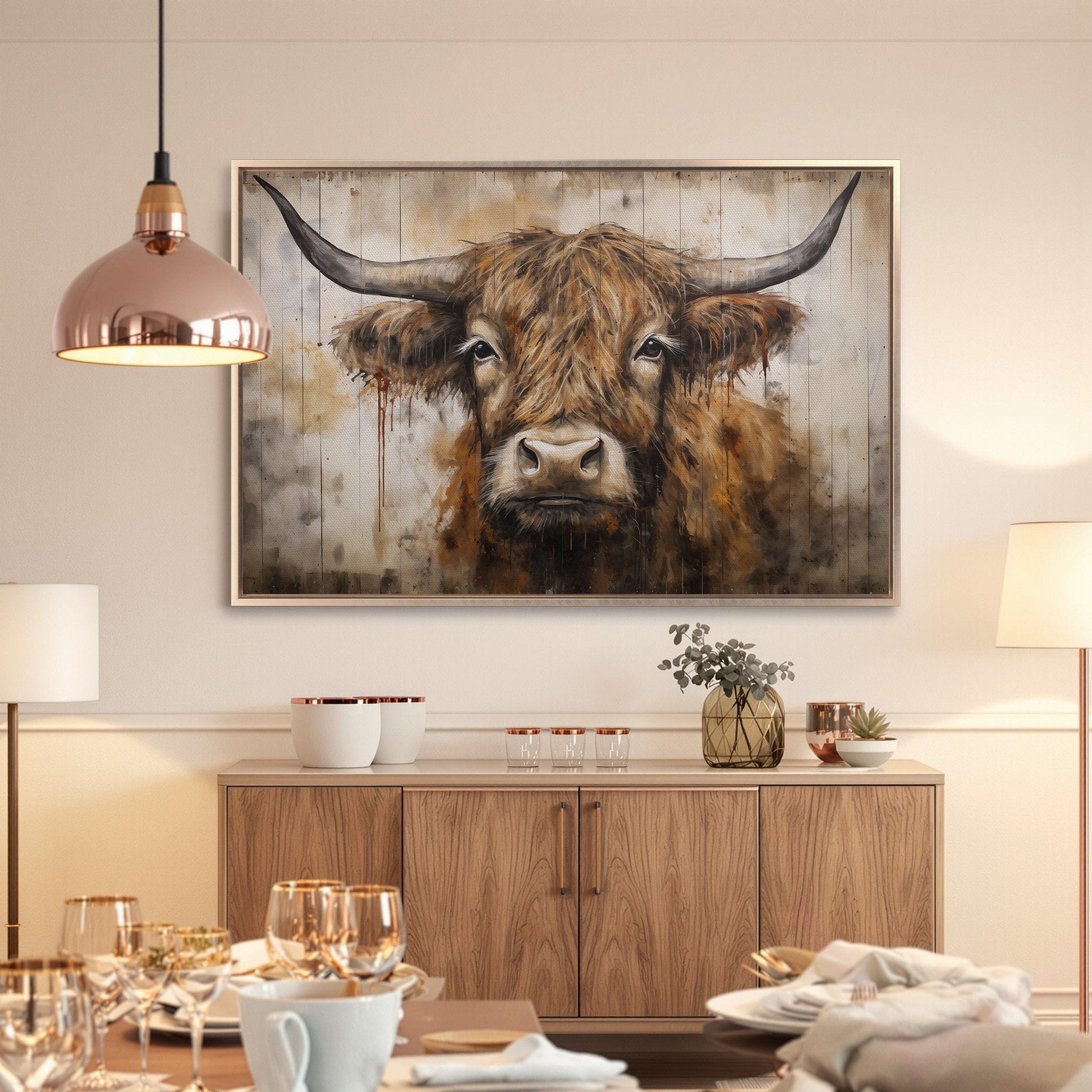 Charming Highland Cow Rustic Canvas Print