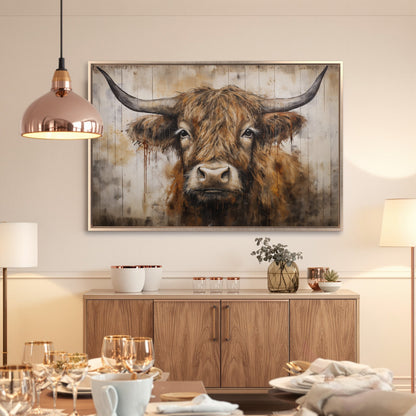 Charming Highland Cow Rustic Canvas Print