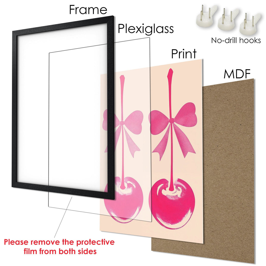 Framed Poster with pink cherry art. Modern style, pink and cream color palette. Perfect wall decor for your home!
