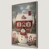 Charming Snowman and Festive Winter Cottage Canvas Print