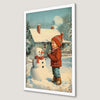 Charming Winter Scene Art Poster with Child and Snowman