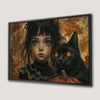 Charming Witch and Black Cat Canvas Print for Halloween
