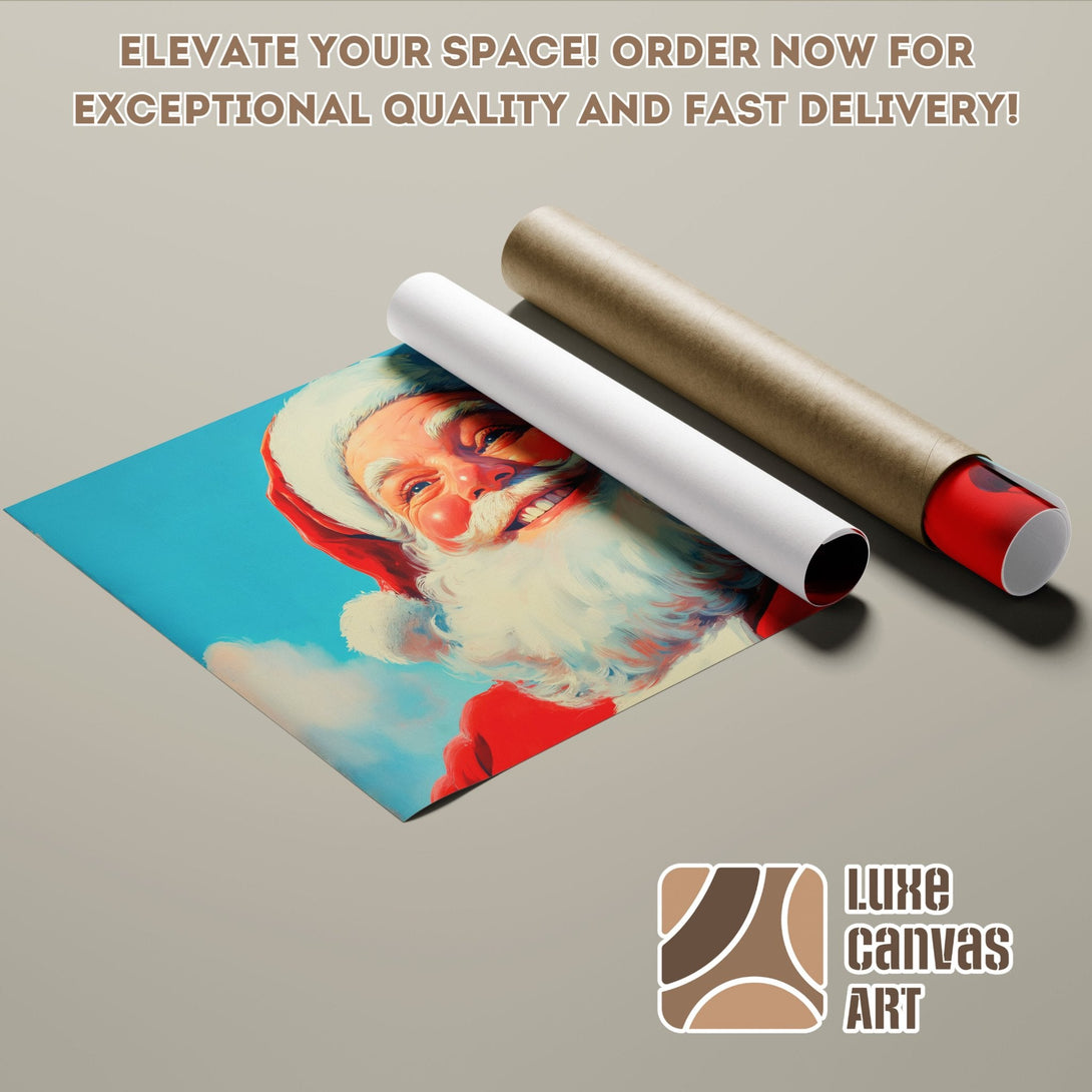 Santa Claus Poster Roll, festive art with red, blue, and white color palette. Elevate your space!