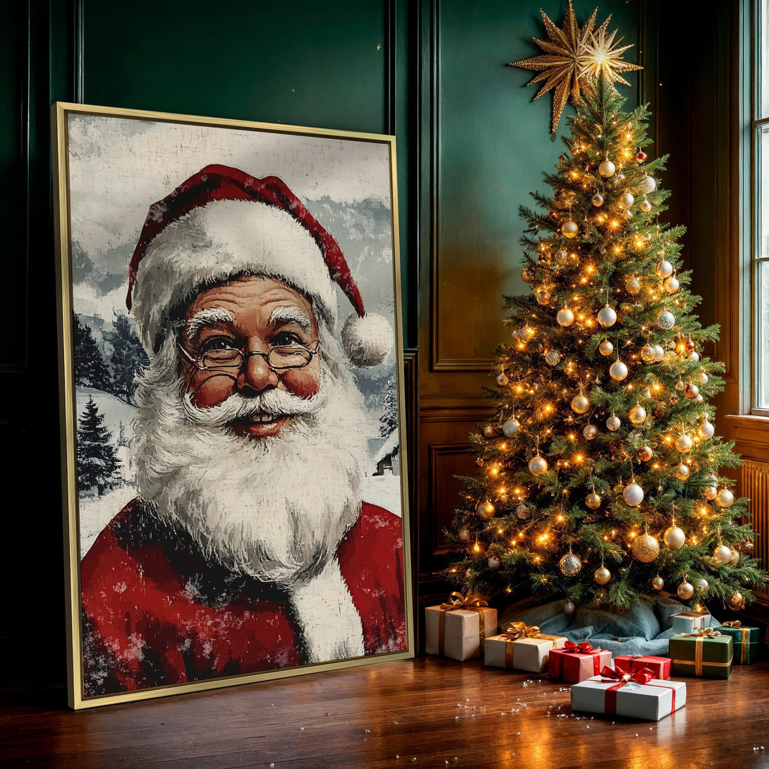 Canvas Print of Santa Claus, vintage style, red and white color palette, perfect Christmas decor for your home.