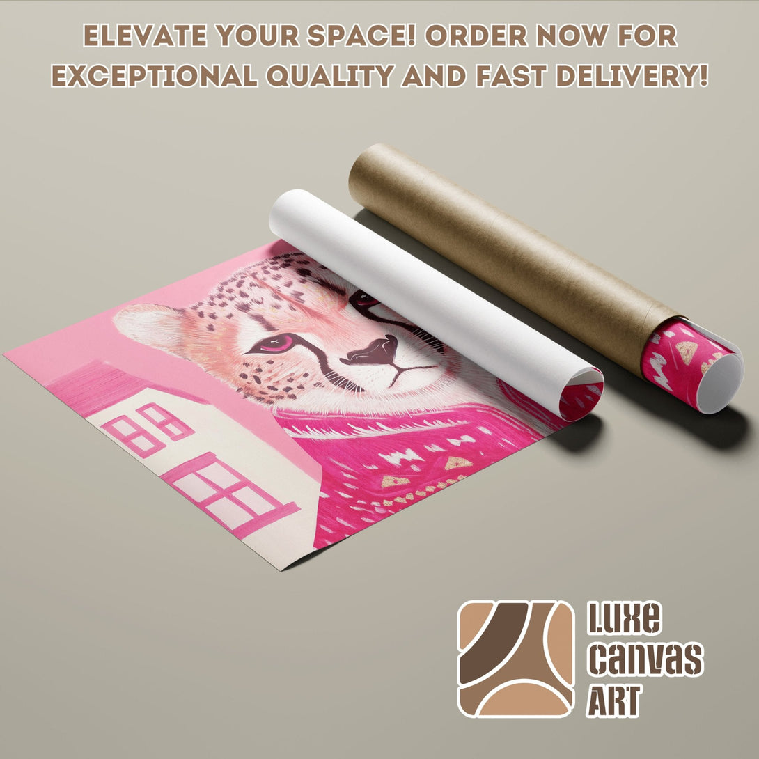 Cheetah Poster Roll in pink hues. Modern art style with a vibrant color palette. Order yours today!