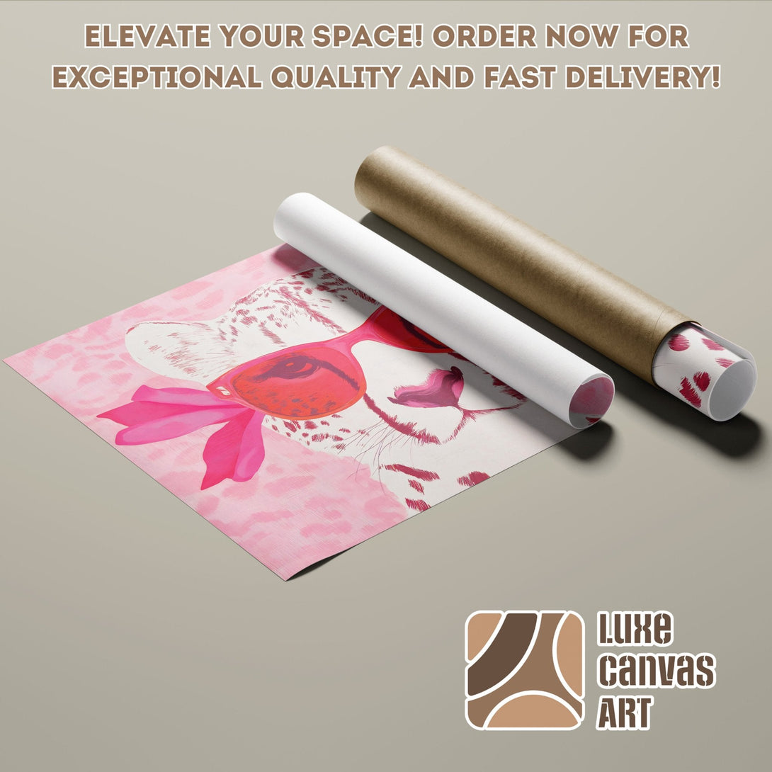 Poster Roll featuring a pink leopard art print. Modern style with a pink and white color palette.