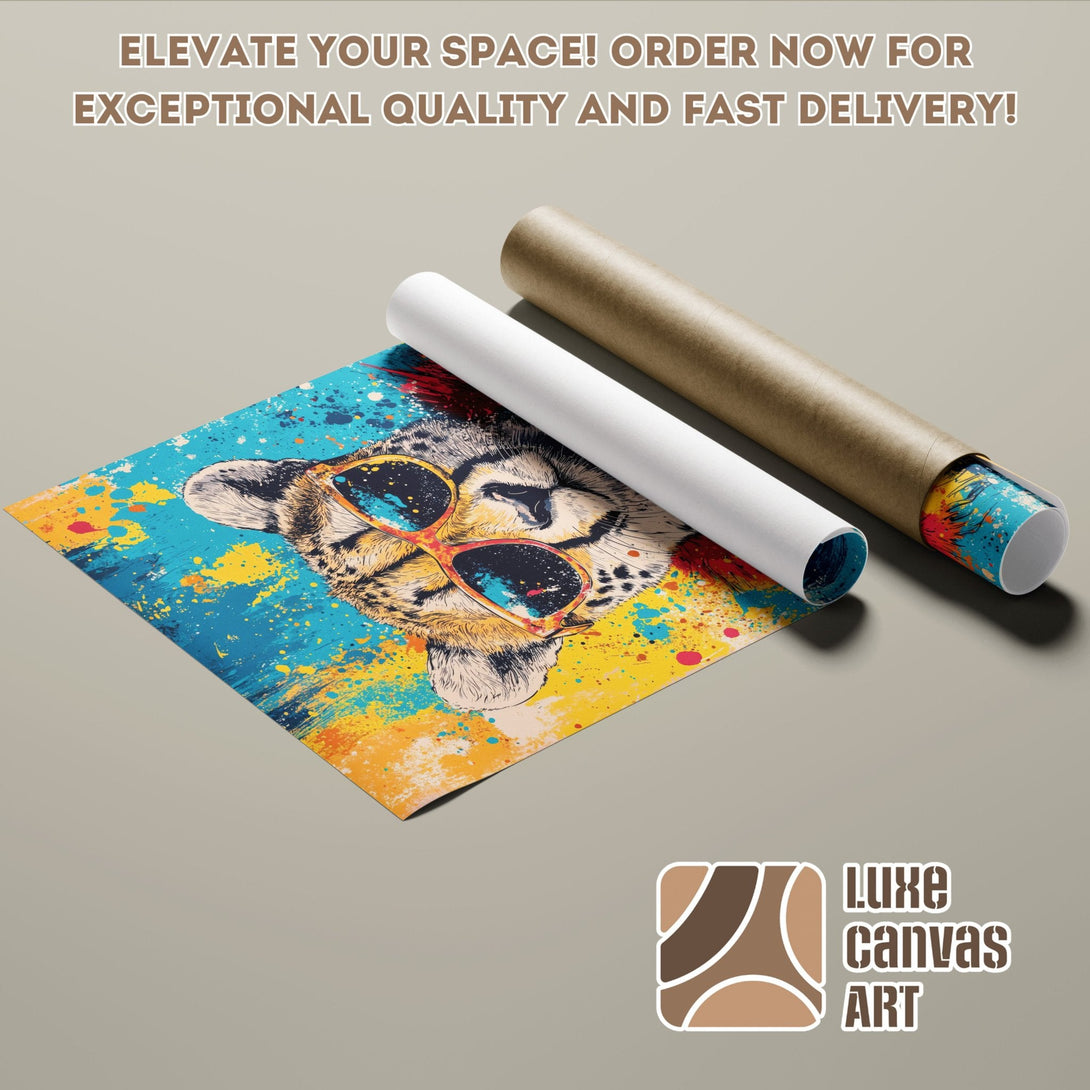 Cheetah Poster Roll in vibrant colors. Modern art style, perfect for any space. Order your art today!