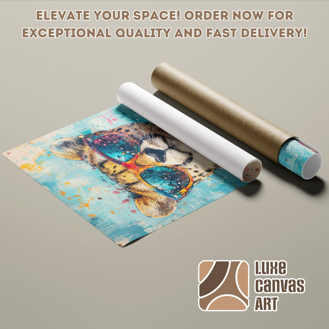Cheetah Poster Roll art print with vibrant colors and abstract style. Elevate your space with Luxe Canvas Art!