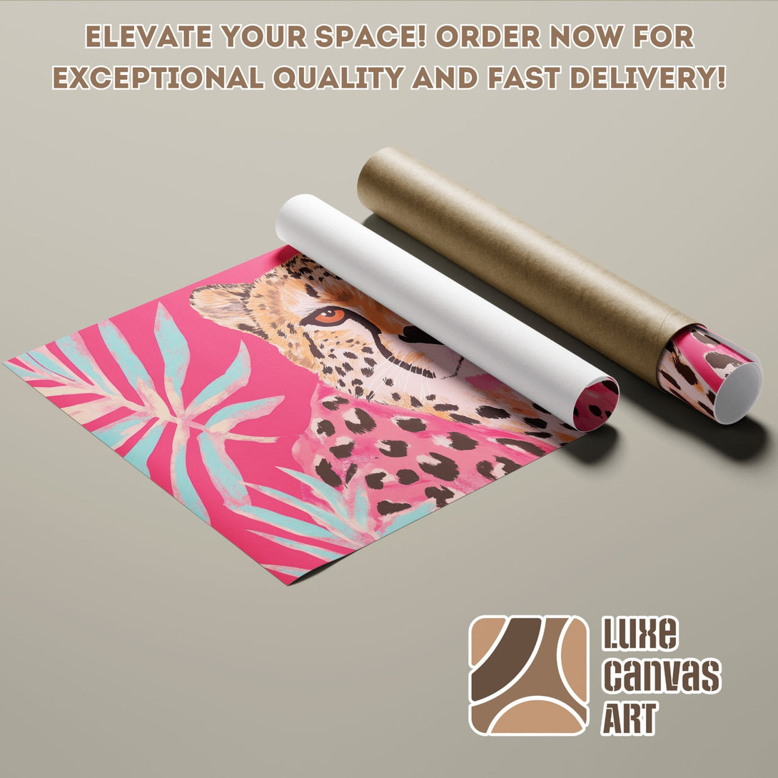 Cheetah Poster Roll in vibrant pink & teal palette. Modern art print for your space. Order now!