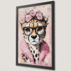 Cheetah Portrait Art Poster with Floral Crown and Glasses
