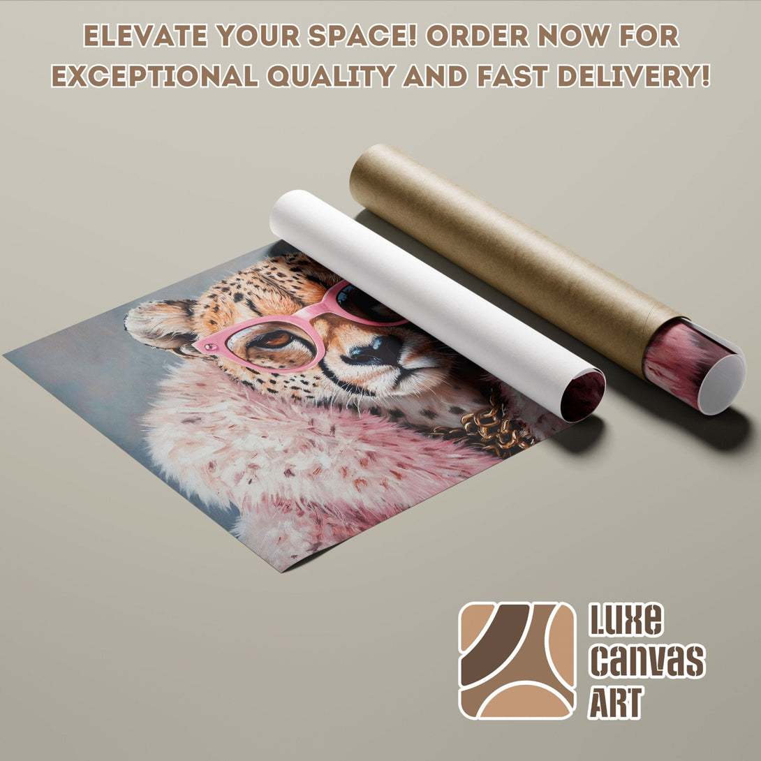 Cheetah Poster Roll, stylish art print in pink & neutral tones. Elevate your space with exceptional quality art!
