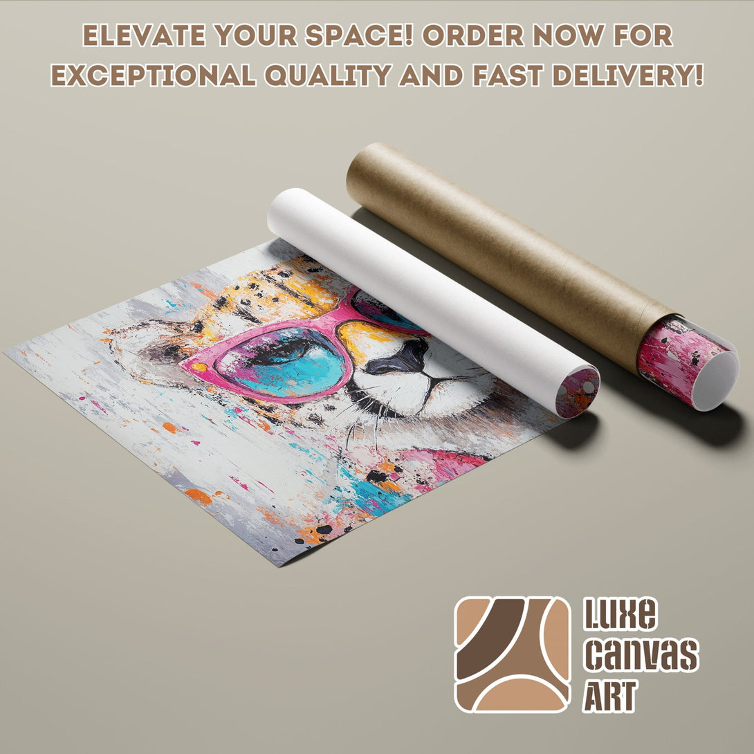 Abstract Cheetah Poster Roll with vibrant colors. Elevate your space with this unique art piece!