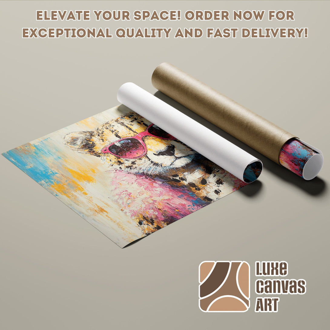 Cheetah Poster Roll, vibrant abstract art with pink sunglasses. Elevate your space! Order now!
