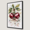 Cherry Watercolor Canvas Print with Bow Accents Framed