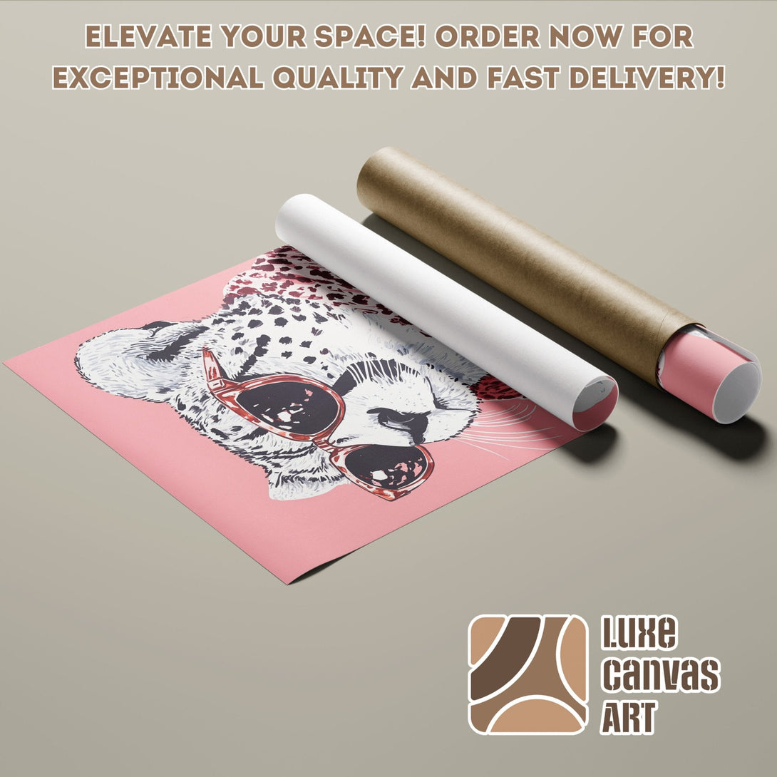 Cheetah Poster Roll art print in pink & neutral tones. Modern, stylish wall art for your home. Order now!
