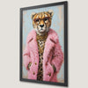 Chic Cheetah in Pink Coat - Art Poster for Stylish Spaces