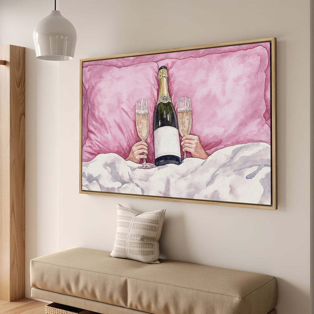 Framed Wall Art: Watercolor champagne art in pink hues. Perfect for adding a touch of luxury to your space. Shop now and elevate your decor!
