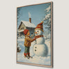Child Building Snowman Canvas Print Christmas Wall Art