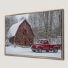 Christmas Snowy Red Pickup Truck Canvas Print
