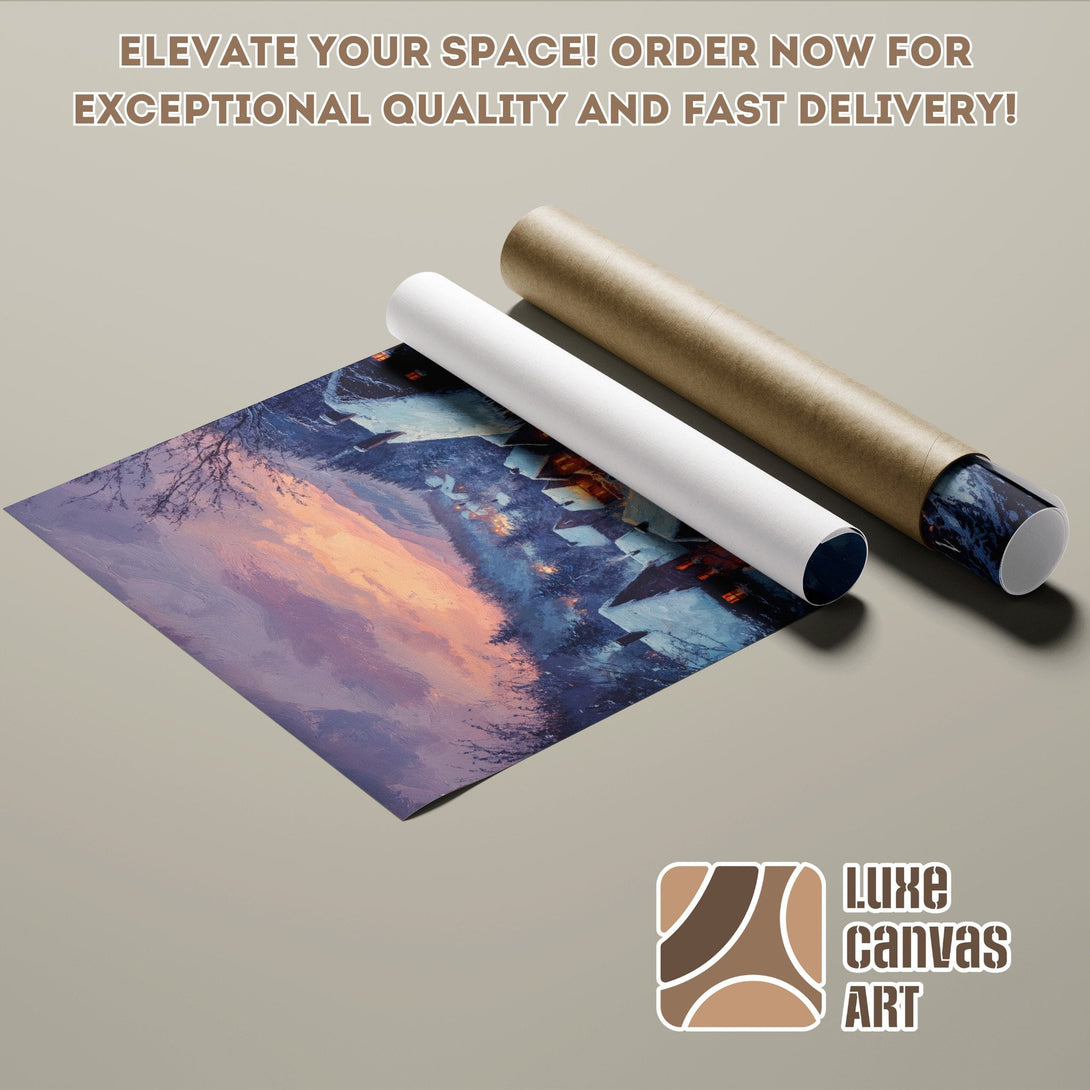 Poster Roll featuring a landscape painting in a cool blue and warm orange palette. Elevate your space!