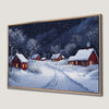 Christmas Village Street Canvas Print Cozy Red Cabin Painting