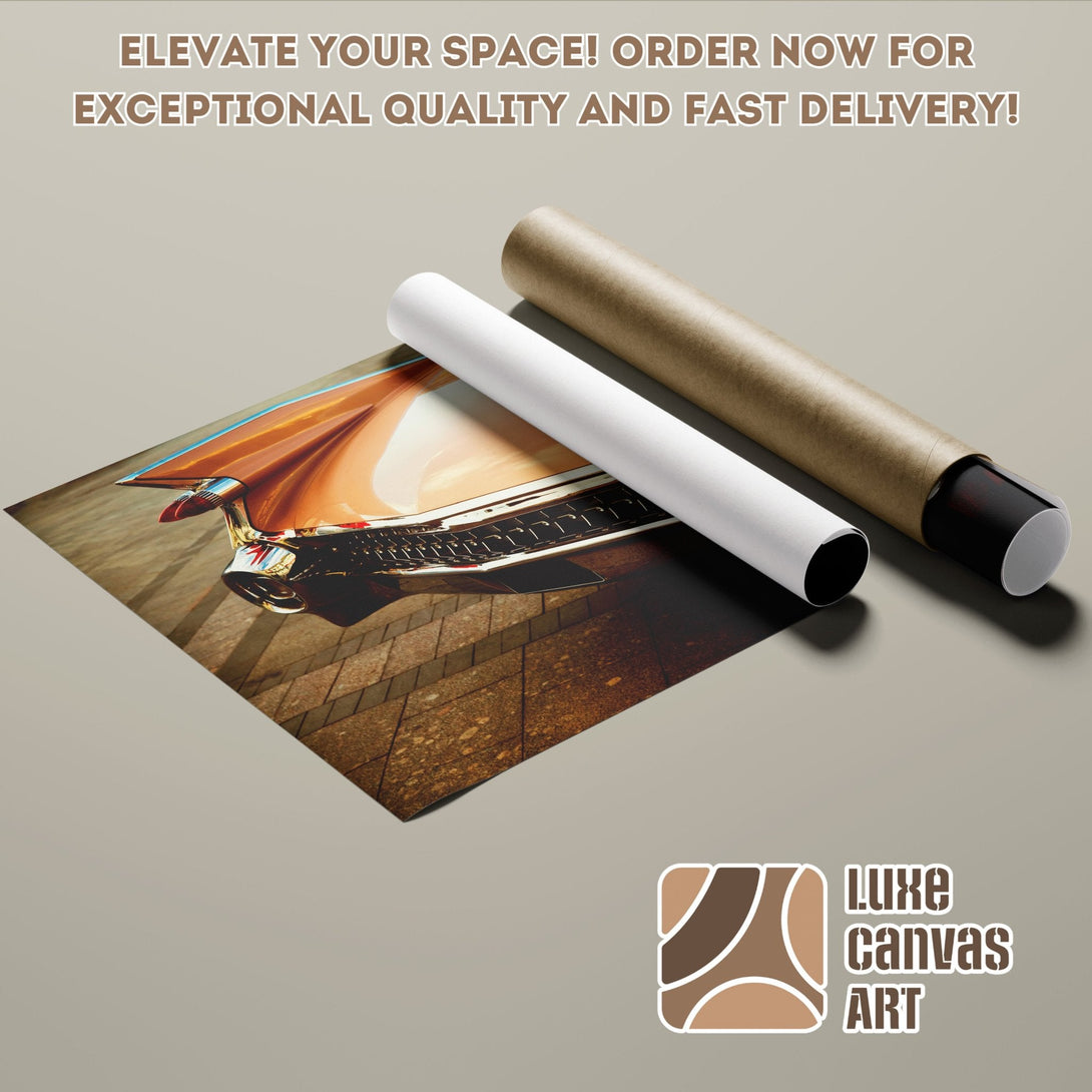 Classic car poster roll in warm tones. Elevate your space with this stunning art piece! Order your Poster today!
