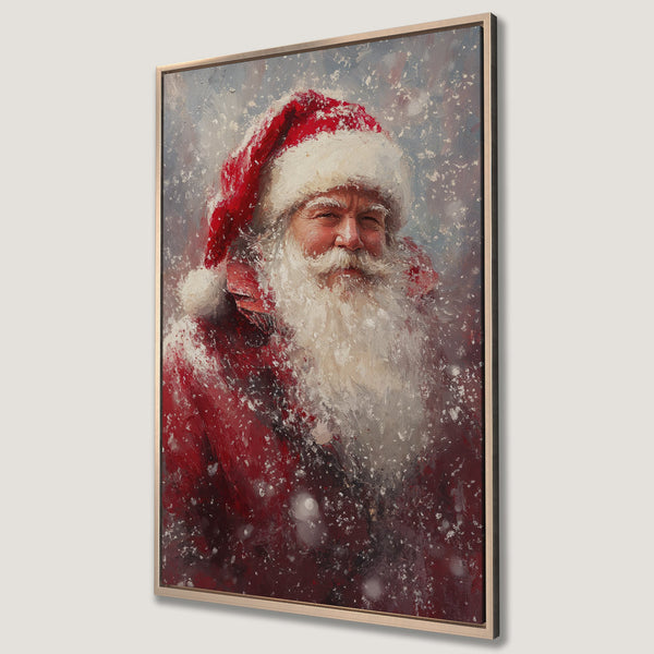 Framed Wall Art featuring Santa Claus in a painterly style with a red and white color palette. Perfect Christmas decor for your home!