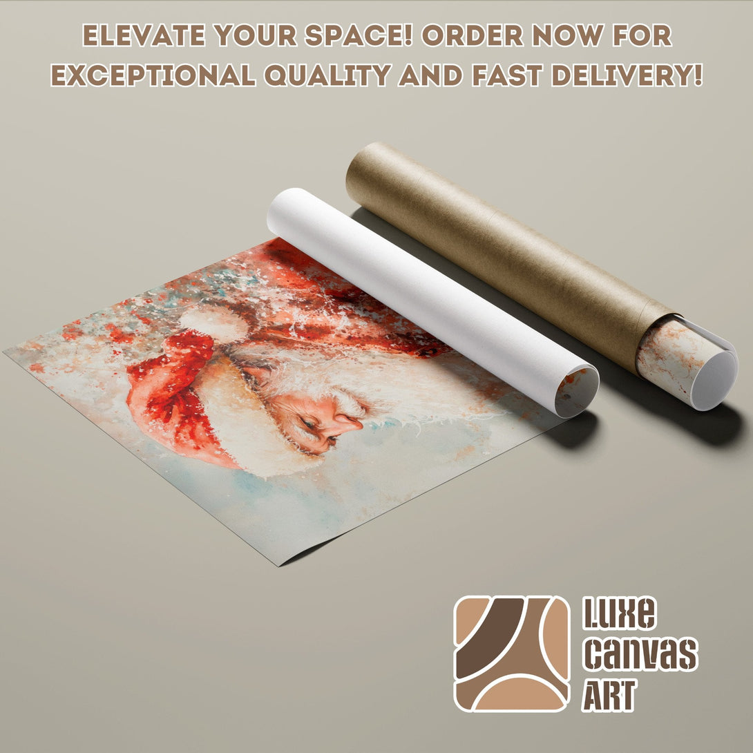 Santa Claus Poster Roll, watercolor style, warm color palette, perfect for holiday decor.