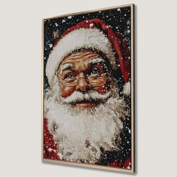 Framed Wall Art: Santa Claus portrait in a painterly style. Festive red, white, and black color palette. Perfect Christmas decor for your home!