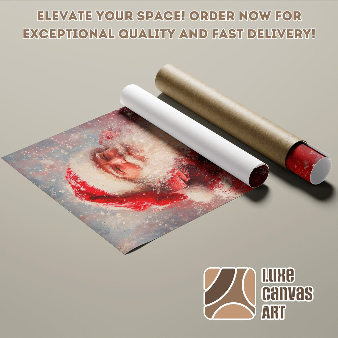 Santa Claus Poster Roll in a painterly style, featuring a red, white, and blue color palette. Order now!