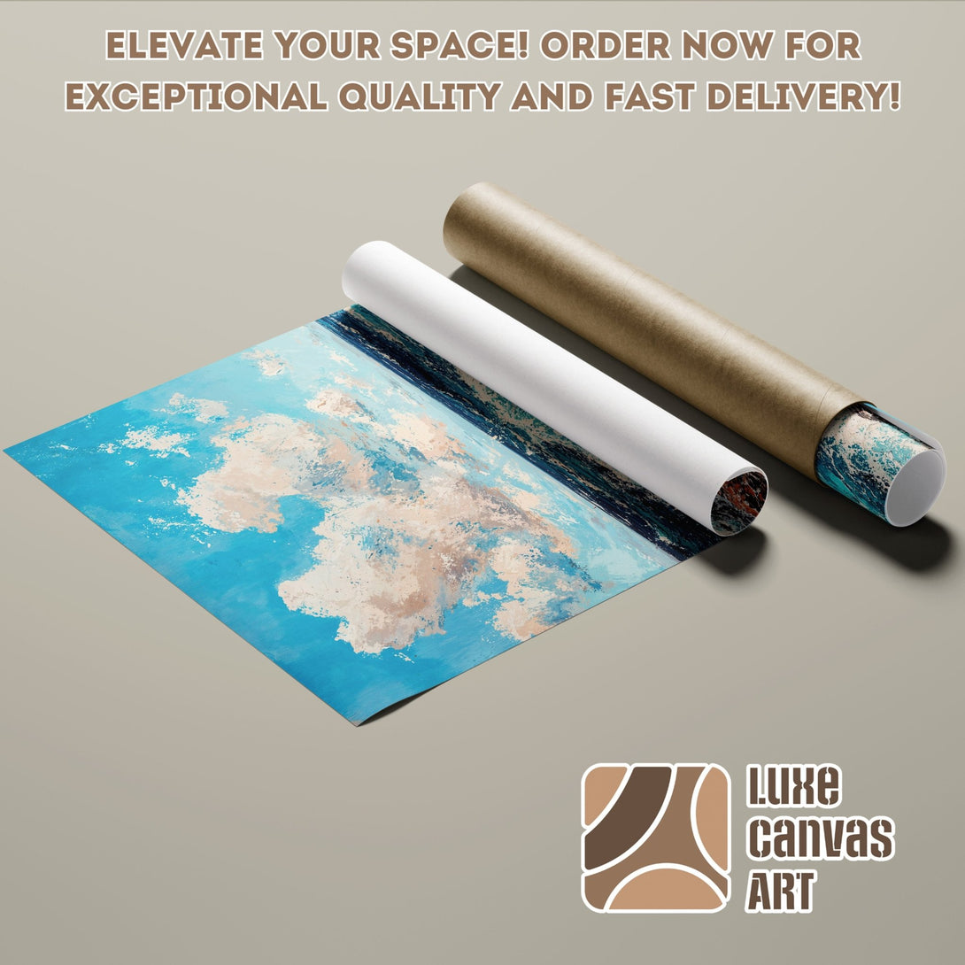 Abstract art Poster Roll in blue, beige, and brown tones. Elevate your space with this stunning art piece!