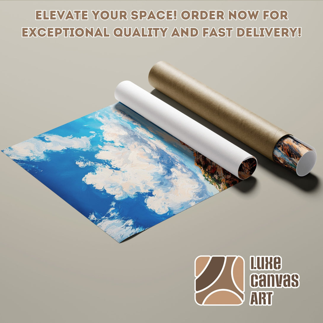 Poster Roll featuring an abstract landscape painting in blue and white tones. Elevate your space with Luxe Canvas Art!
