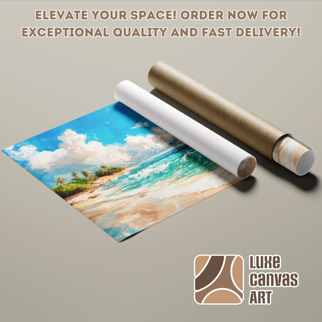 Beach scene Poster Roll, vibrant colors, artistic style, ready to elevate your space.