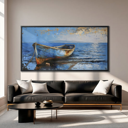 Coastal Blue Boat Canvas Print for Beach House