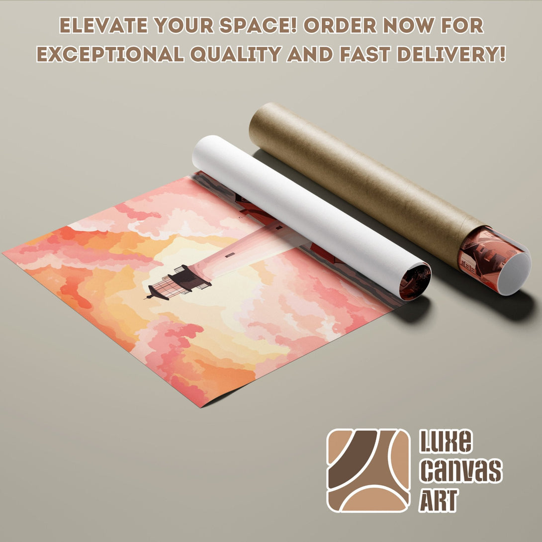 Lighthouse Poster Roll in warm sunset hues. Modern art print for your space. Order now!