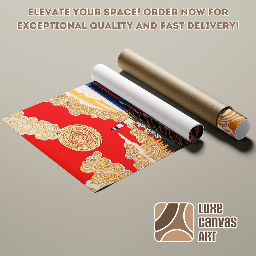 Poster Roll featuring vibrant art with red, gold, and blue hues. Elevate your space with our exceptional quality posters!