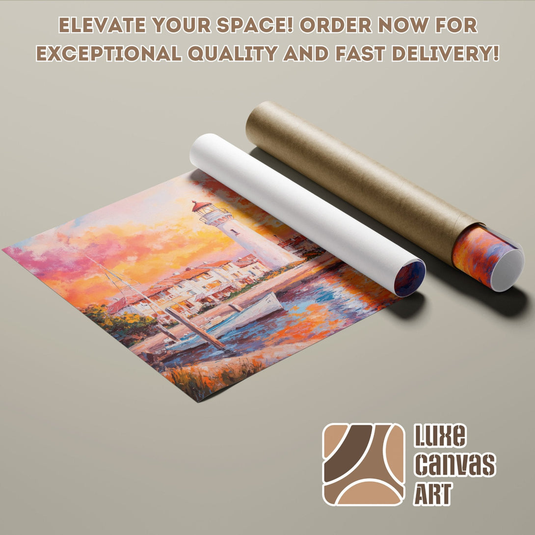 Poster Roll of a lighthouse painting in vibrant colors. Elevate your space with art!