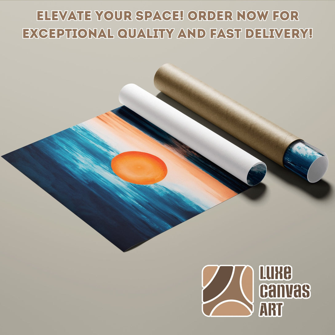 Abstract art Poster Roll with blue, orange, and neutral tones. Elevate your space with Luxe Canvas Art!