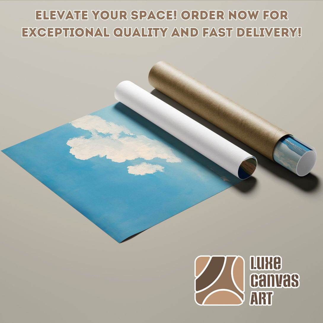 Poster Roll featuring a blue sky and cloud art print. Modern style with a calming blue and white color palette. Order now!
