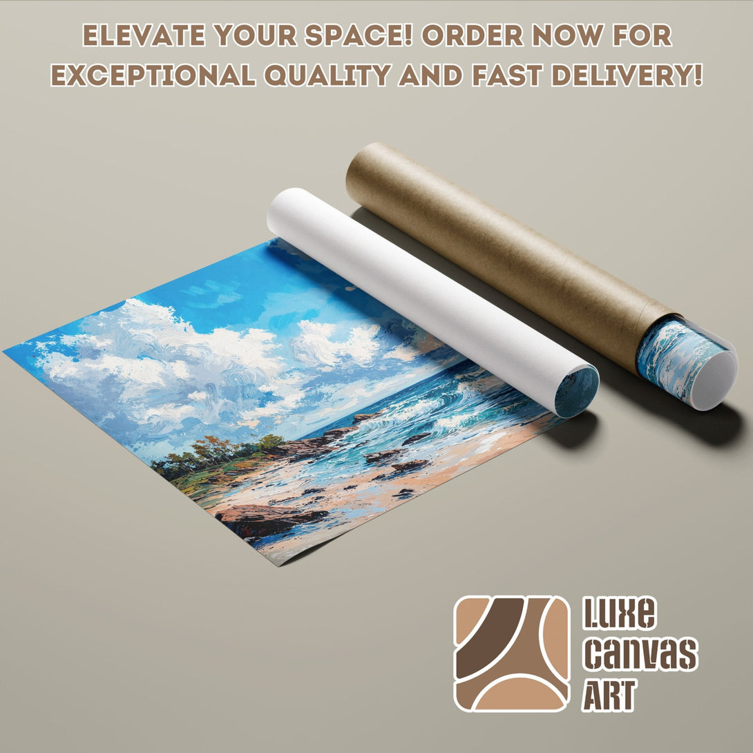 Ocean landscape Poster Roll in blue and brown tones. Elevate your space with art!