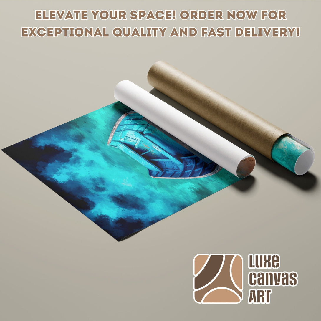 Poster Roll featuring a boat in blue tones, artistic style. Perfect wall art!