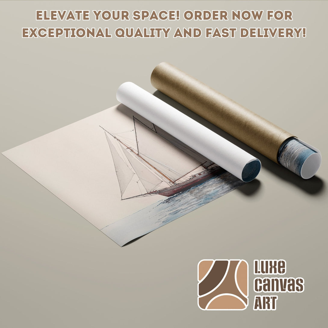 Poster Roll featuring a sailboat illustration in a neutral color palette. Elevate your space with art!