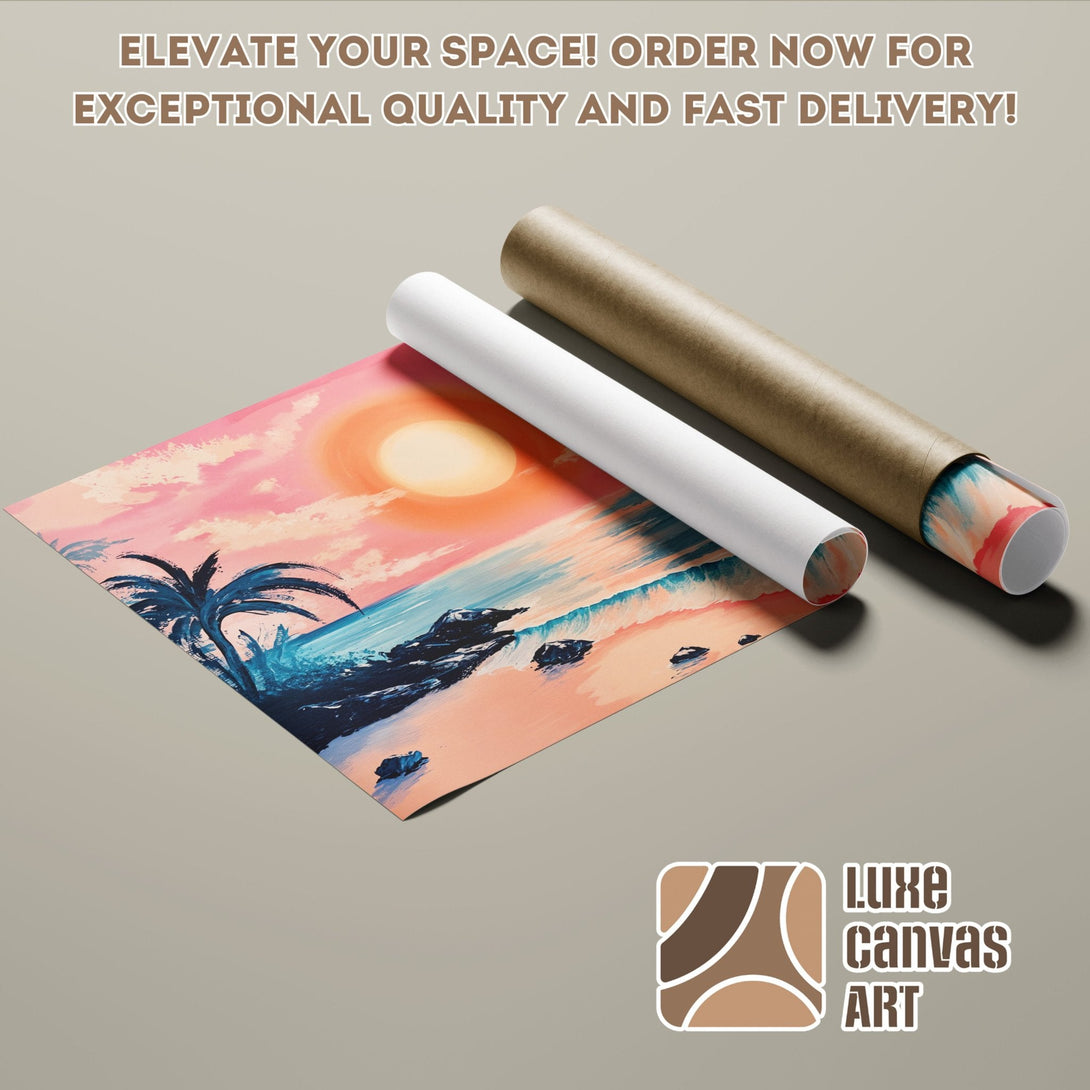 Coastal landscape Poster Roll art print in warm sunset colors. Elevate your space!