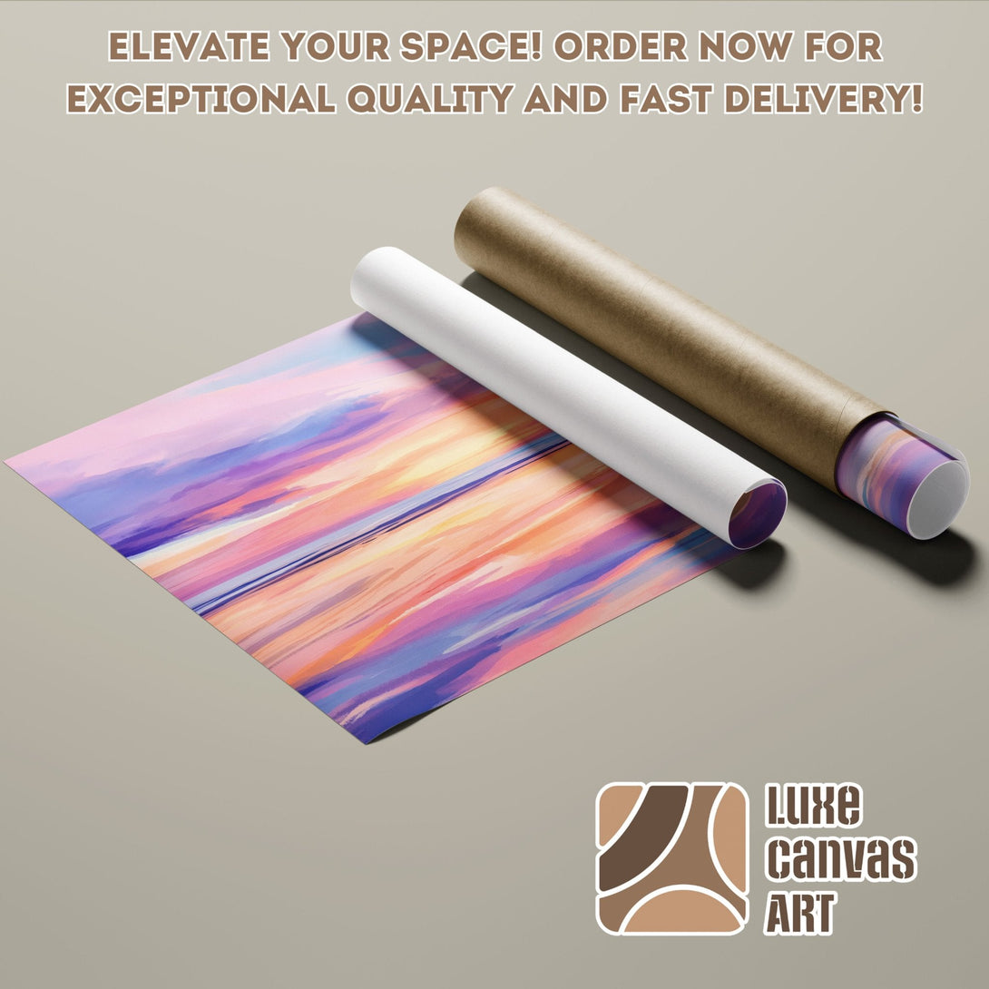Abstract sunset Poster Roll art print in pink, purple, and orange hues. Elevate your space!