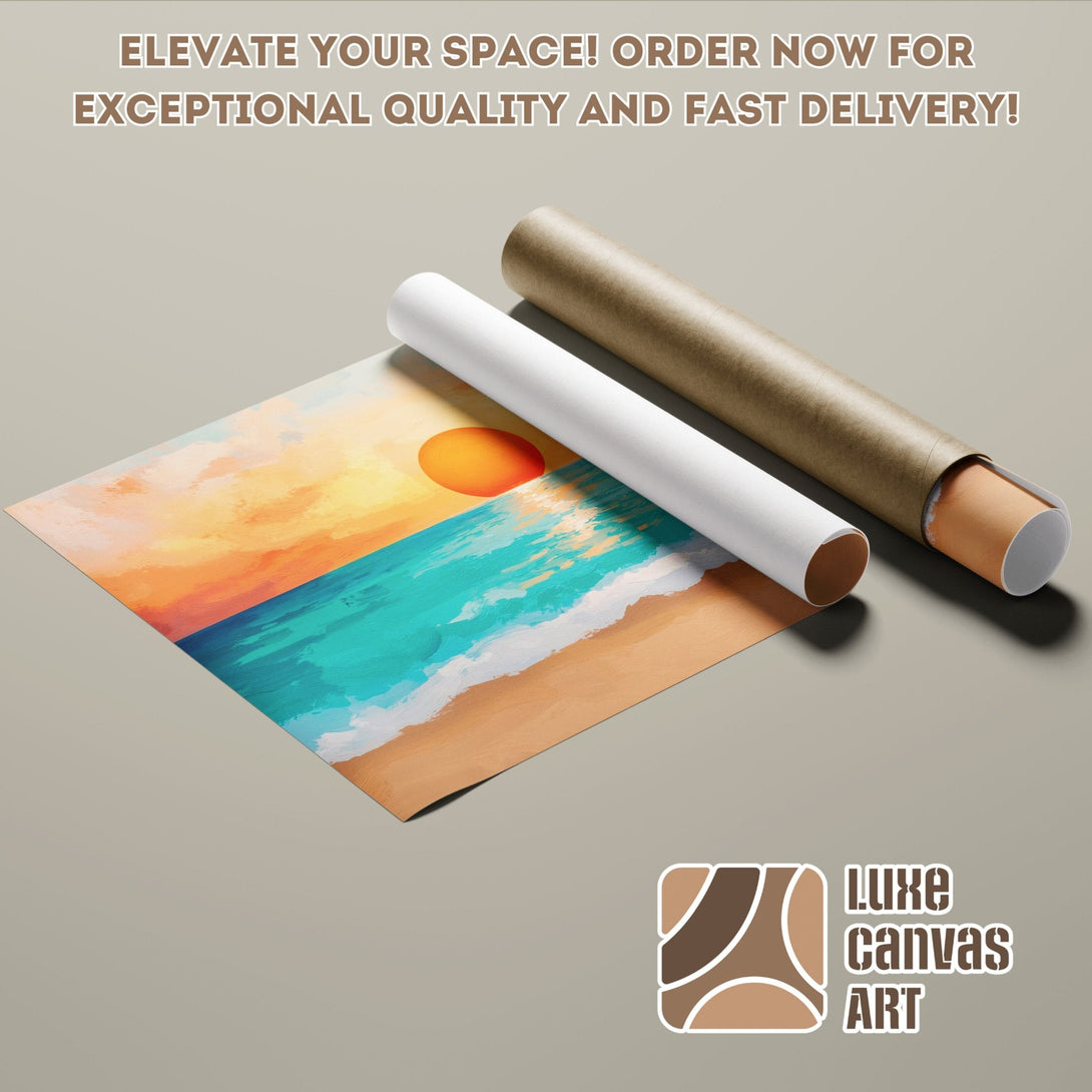 Poster Roll featuring a vibrant beach scene in warm colors. Elevate your space with this art poster!