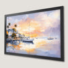 Coastal Sunset Art Poster - Tropical Harbor with Sailing Boats
