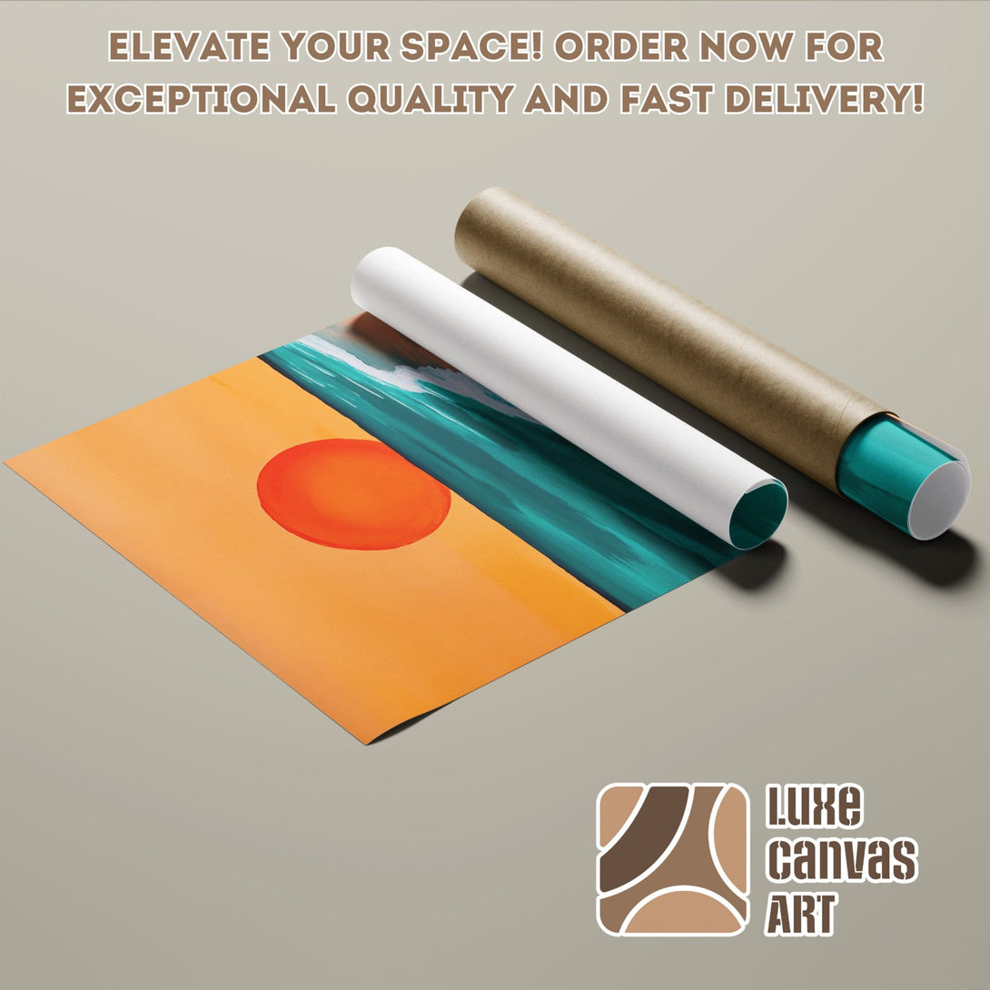 Abstract art Poster Roll with orange, teal, and brown color palette. Elevate your space!
