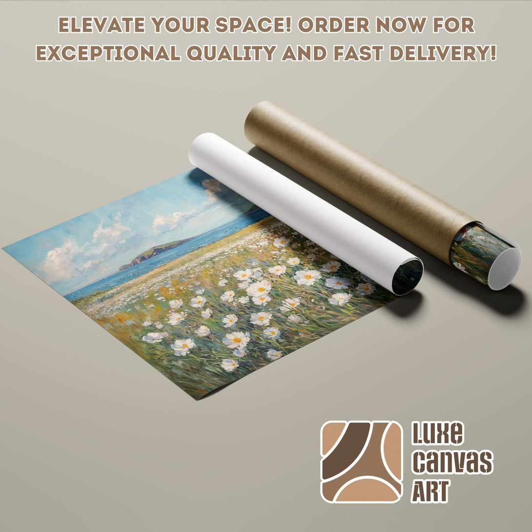 Poster Roll with landscape painting in blue, green, and white. Elevate your space!